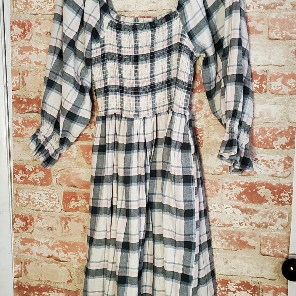 Madewell Lucie Elbow-Sleeve Smocked Mini Dress in Lebaum Plaid Medium - Picture 5 of 11